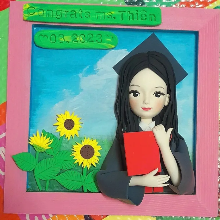 Tranh chân dung chibi bằng đất sét theo yêu cầu món quà giữ mãi không quên, tranh cá nhân hóa kèm lời chúc làm quà sinh nhật
