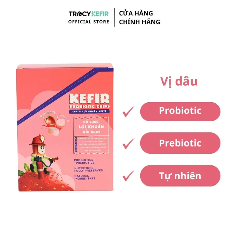 Hộp 5 gói snack lợi khuẩn kefir vị dâu ngon đầy dưỡng chất, ăn vặt lành mạnh quà tặng sức khỏe cho cả nhà và bé