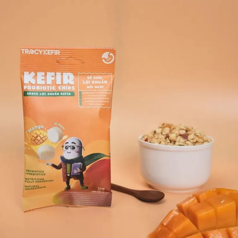 Hộp 5 gói snack lợi khuẩn kefir vị xoài hương vị nhiệt đới ngon lành, ăn nhẹ tiện lợi dinh dưỡng quà tặng sức khỏe cho cả nhà và bé