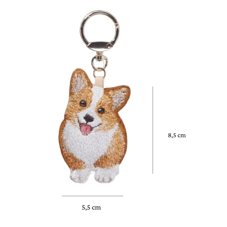 Charm corgi nhồi bông thêu tay nét đáng yêu cho món phụ kiện mỗi ngày, tag đeo túi ấn tượng móc khóa thêu tay độc đáo quà lưu niệm thủ công