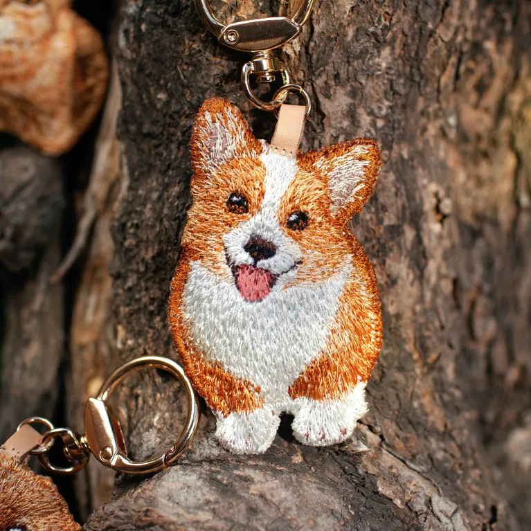 Charm corgi nhồi bông thêu tay nét đáng yêu cho món phụ kiện mỗi ngày, tag đeo túi ấn tượng móc khóa thêu tay độc đáo quà lưu niệm thủ công