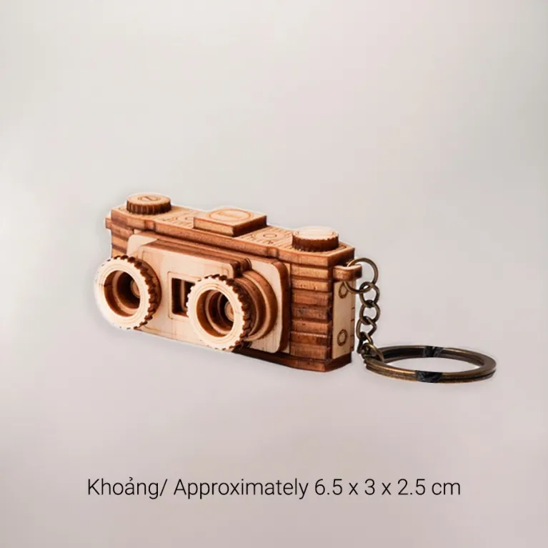 Móc khóa gỗ hình camera nét cổ điển độc quyền, móc khóa gỗ thật gọn nhẹ thủ công độc đáo quà tặng lưu niệm Việt Nam