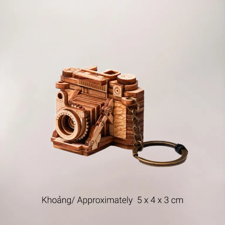 Móc khóa gỗ hình camera Zeiss Ikon Super Ikonta tái hiện trọn vẹn nét cổ điển, móc khóa gỗ thật thủ công gọn nhẹ quà lưu niệm độc nhất