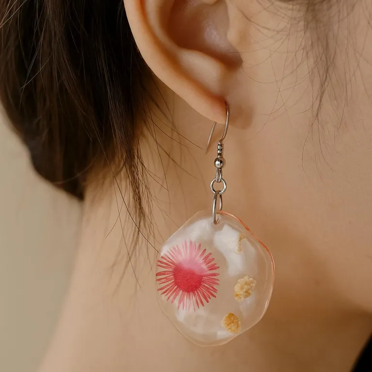 Red daisy resin earrings brilliant every moment of love, real dried flower one-of-a-kind handcrafted jewelry as gift for her souvenirs