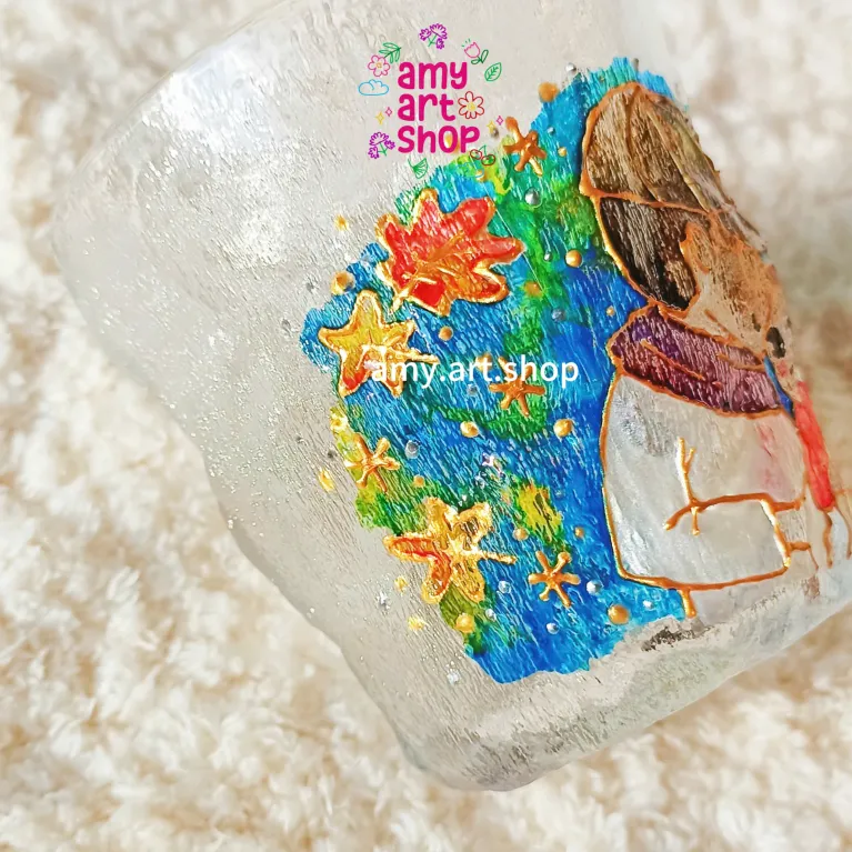 Custom hand-painted portrait glass cup with unfading impression, frosted personalized glass souvenir as personalized birthday gift