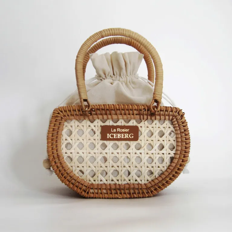 Mini Petal Woven rattan handbag compact embracing pure essence, handcrafted compact handbag sustainable fashion as Vietnamese souvenirs