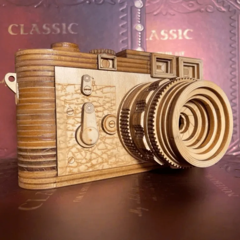 Real scale Leica M3 wooden camera assembly model creative handcraft experience, 139-operation wood model home decoration as Vietnamese souvenirs