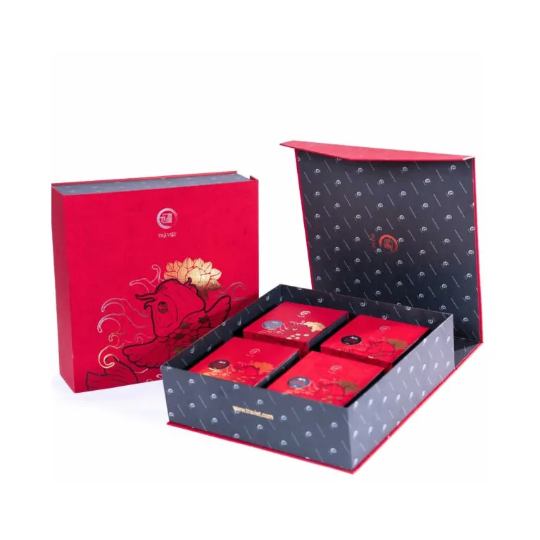 Hộp quà Trung Thu Thịnh Vượng trọn vị mùa trăng tròn, set quà bánh Trung Thu cao cấp và trà hộp quà sang trọng kèm túi đựng quà biếu Trung Thu