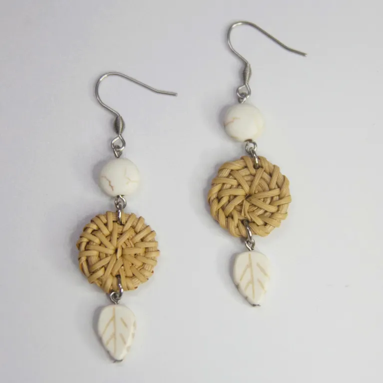 Handcrafted Moon & Leaf earrings from natural rattan deep connection with nature, earrings for girlfriends Vietnamese souvenirs as birthday gift for her