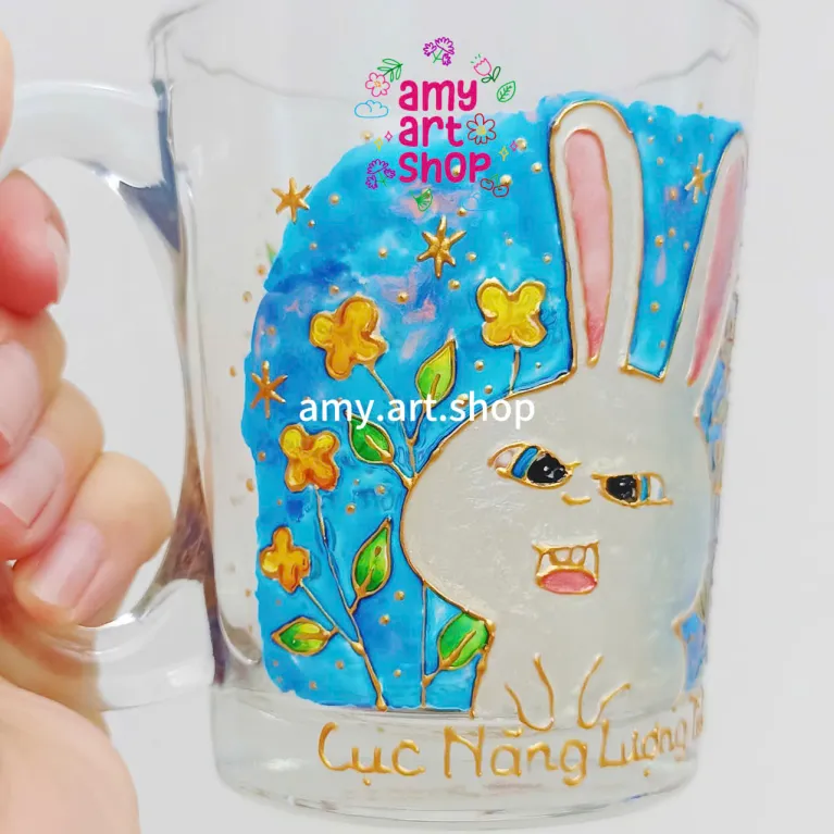 Ly thủy tinh có quai vẽ chân dung theo yêu cầu món quà không tìm được nơi khác, ly vẽ tay quà tặng cá nhân hóa sinh nhật sáng tạo cho bạn bè
