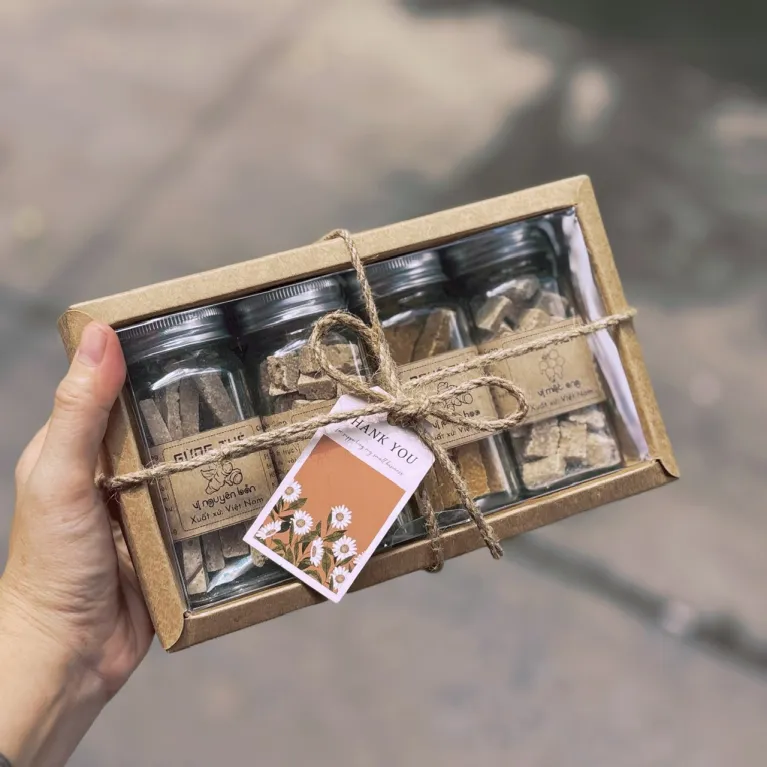 Set quà 4 hũ thảo mộc gừng nghệ đóng gói trải nghiệm ngon lành, quà tặng đặc sản Việt Nam thực phẩm tốt cho sức khỏe quà biếu tặng sức khỏe