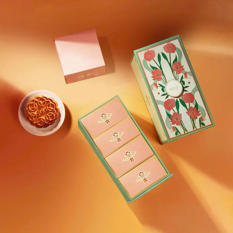 Garden Memories Mid-Autumn gift box love in warm moon festival, 4 premium moon cake gift set exclusive design box as Mid-Autumn gift for partners"