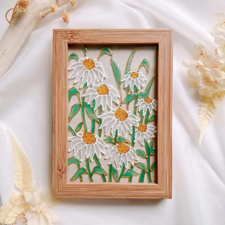 Khung tranh hoa cúc thủy tinh từ resin nét đẹp tinh khiết mỗi ngày, tranh resin nghệ thuật trang trí nhà cửa quà tân gia tinh tế sinh nhật