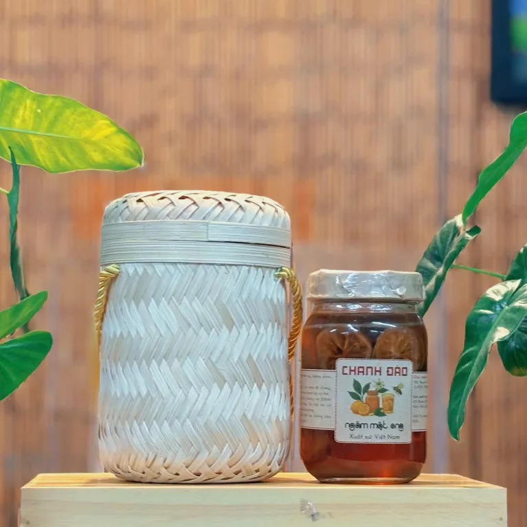 Set quà chanh ngâm mật ong 200ml trong hũ thủy tinh vintage, hộp quà tre mộc mạc, đậm vị quê hương, quà tặng đặc sản và lưu niệm Việt Nam