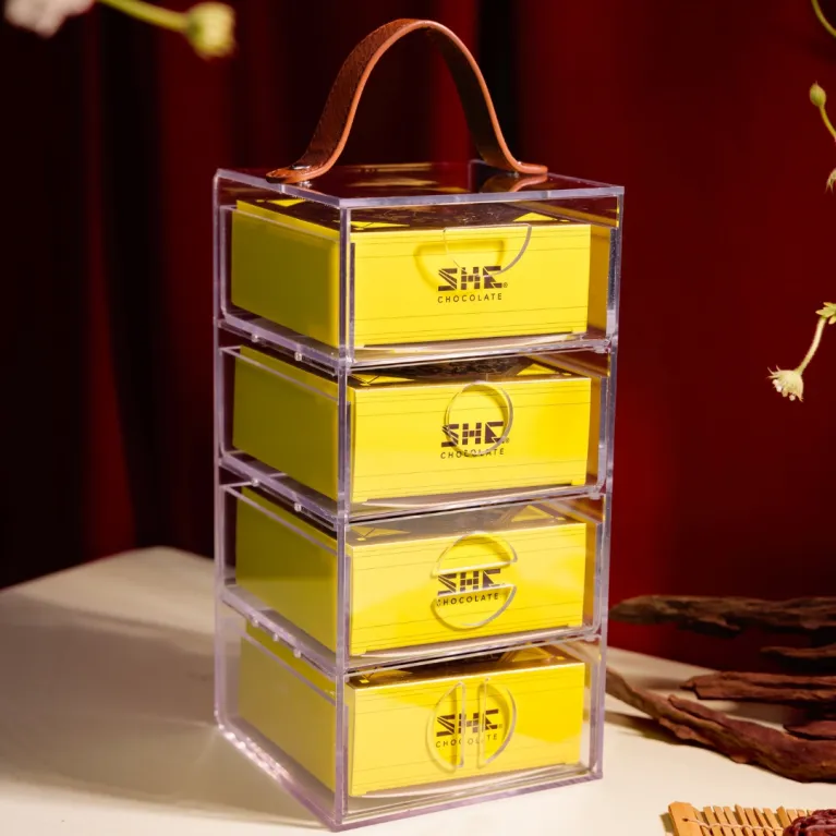 Hộp quà Trung Thu socola thiết kế hộp trong suốt độc đáo, hộp bánh Trung Thu 4 bánh vỏ socola quà biếu Trung Thu tặng doanh nghiệp theo yêu cầu