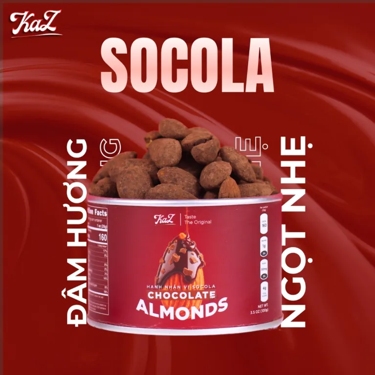 Hạnh nhân phủ socola vị đắng nhẹ thơm lừng quyến rũ, snack hạnh nhân thành phần tự nhiên ăn vặt lành mạnh tiện lợi đặc sản Việt Nam