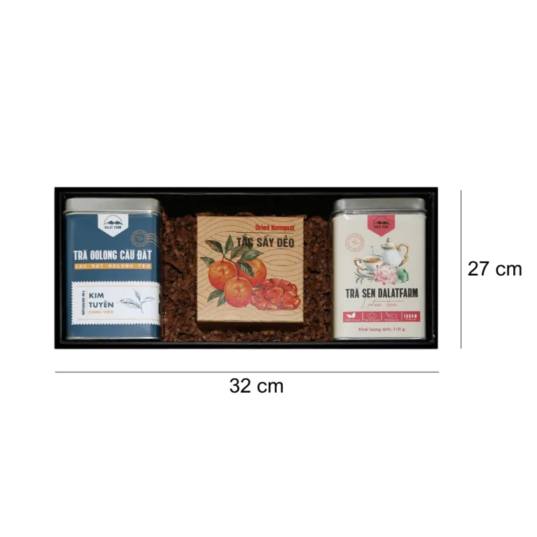 "Tea Journey" gift box with lotus tea, oolong tea, and kumquat jam, indulging in the essence of Vietnamese tea, a specialty gift and Vietnam souvenir.
