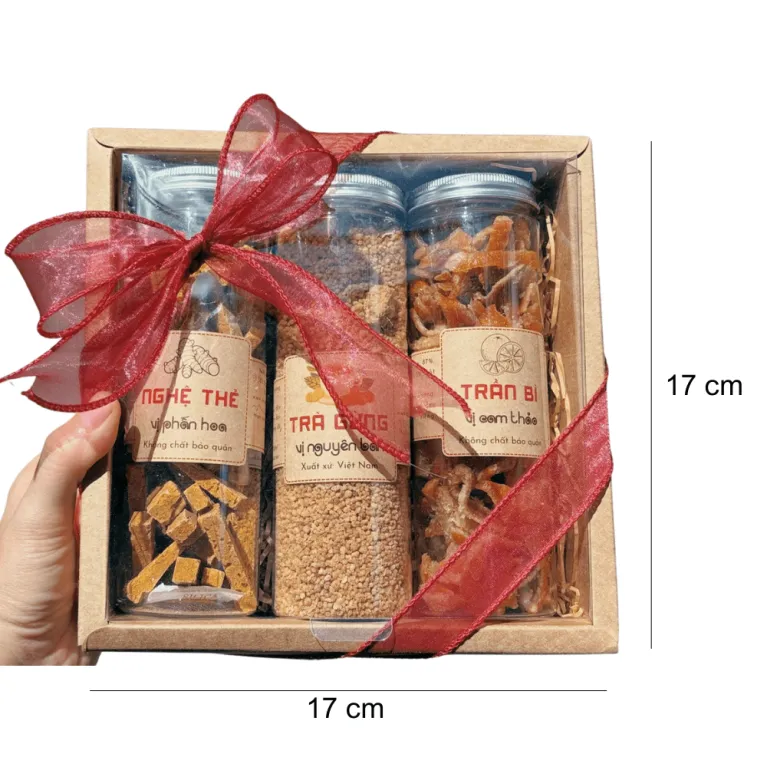 Set quà 3 hũ trà gừng, trần bì và nghệ thẻ từ những mảnh đất quê hương, đóng gói trong hộp quà giấy vintage, quà đặc sản Việt Nam tinh tế, thích hợp tặng khách nước ngoài