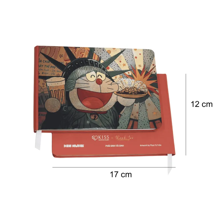 Sổ tay "Phái Sinh Tái Sinh" với artwork của Phan Tú Trân, dấu ấn nghệ thuật thời đại—sổ Doremon, sổ nhật ký, quà sinh nhật độc đáo, văn phòng phẩm sáng tạo.