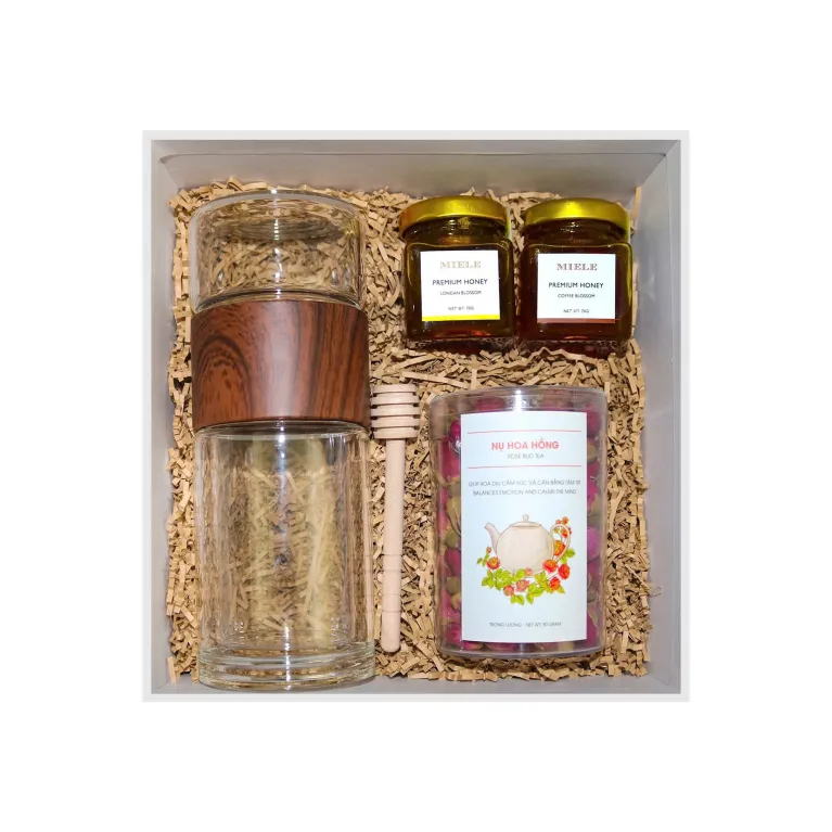 Hộp Quà Be Healthy với trà, mật ong và bình lọc, món quà tặng sức khỏe ý nghĩa, quà tặng doanh nghiệp và quà tặng Việt Nam