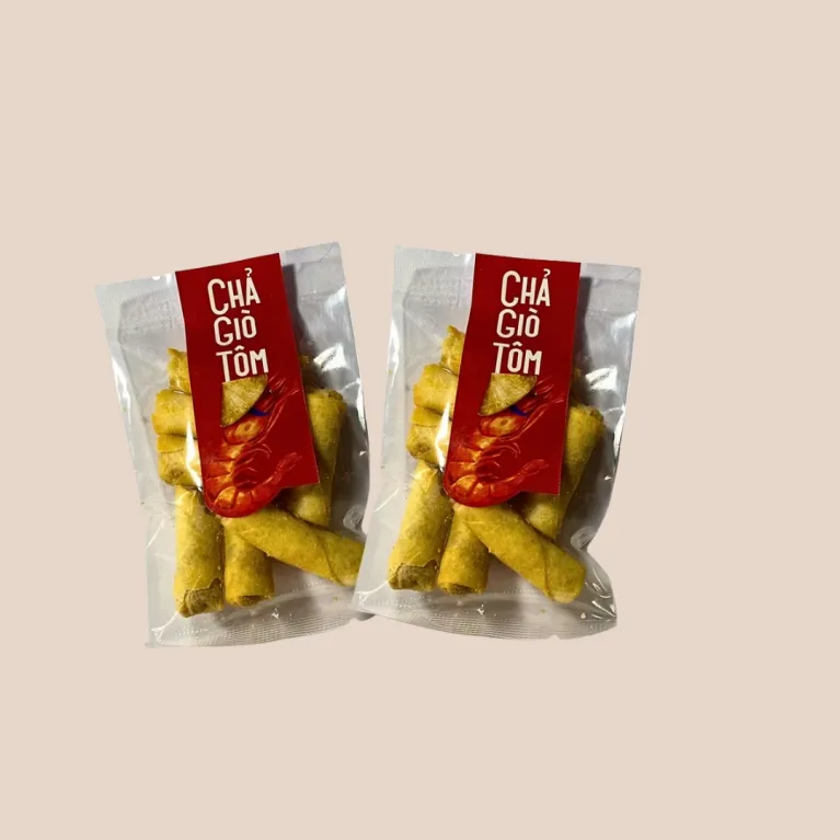 Snack Chả Giò Tôm giòn rụm làm đặc sản Việt Nam sáng tạo, quà lưu niệm độc đáo cho bạn bè.