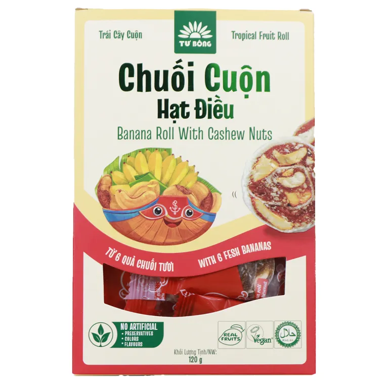 Tu Bong Fruit Roll Combo (6 boxes) with tropical fruits – authentic Southern Vietnam specialty, a healthy snack and meaningful gift.