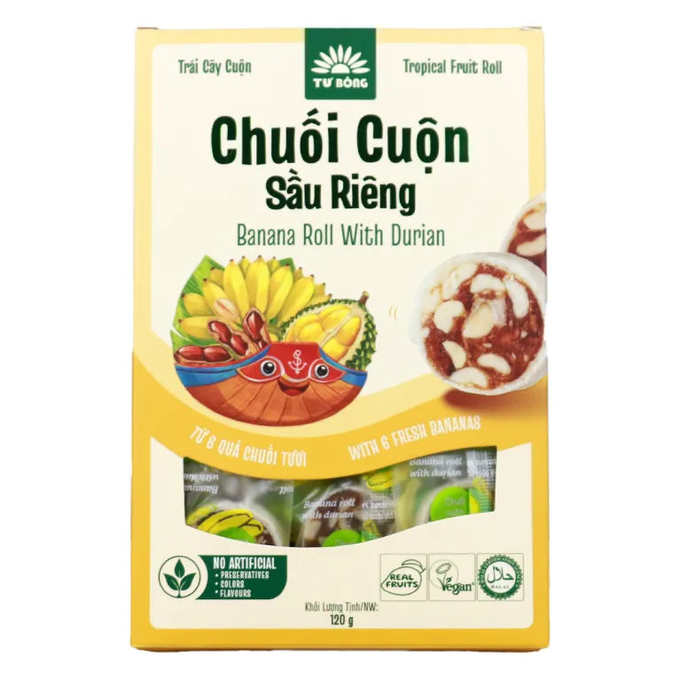 Tu Bong Fruit Roll Combo (6 boxes) with tropical fruits – authentic Southern Vietnam specialty, a healthy snack and meaningful gift.