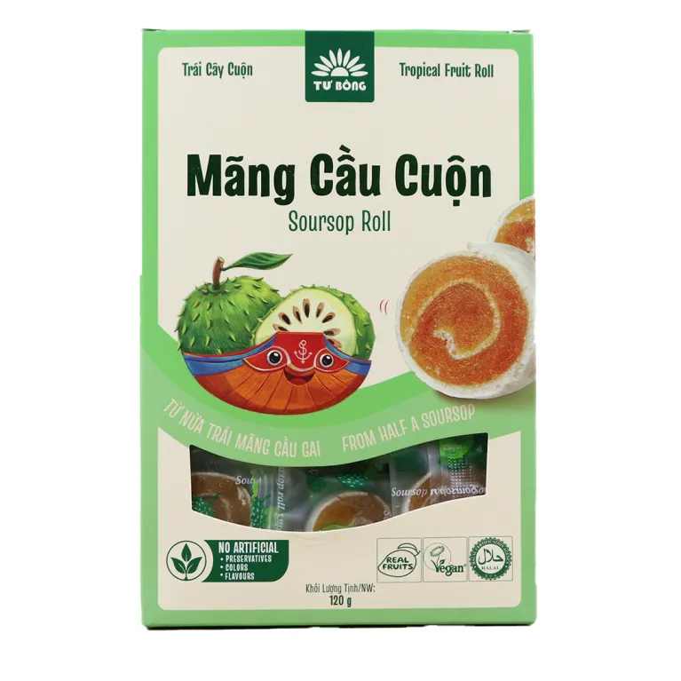 Tu Bong Fruit Roll Combo (6 boxes) with tropical fruits – authentic Southern Vietnam specialty, a healthy snack and meaningful gift.