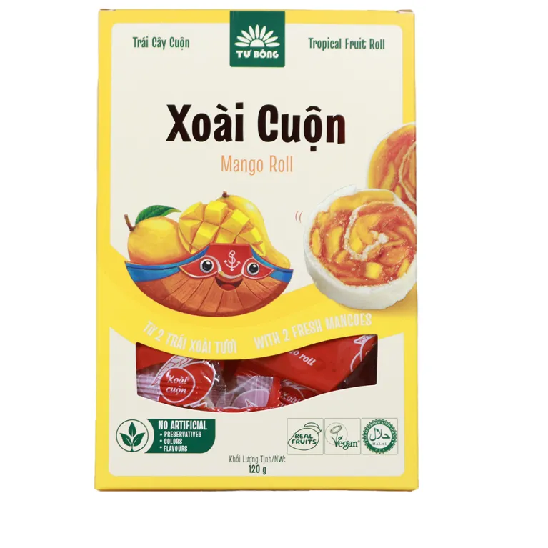 Tu Bong Fruit Roll Combo (6 boxes) with tropical fruits – authentic Southern Vietnam specialty, a healthy snack and meaningful gift.