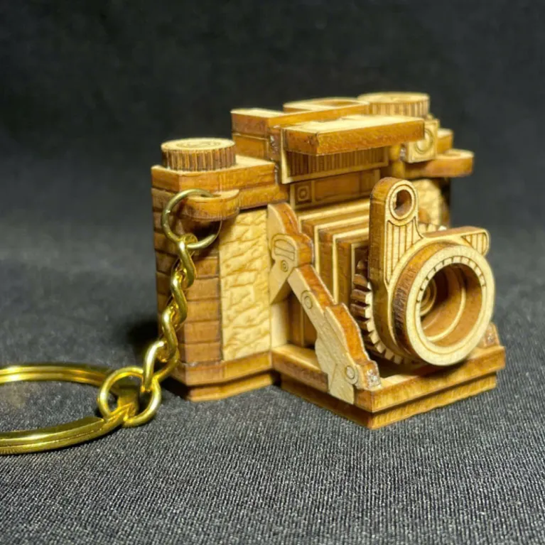 DIY Wooden Camera Model Keychain KC.ZI.SPIKT533.16, Compact & Intricate, Handmade Vietnamese Souvenir, Wooden Model, Handmade Gift For Friends