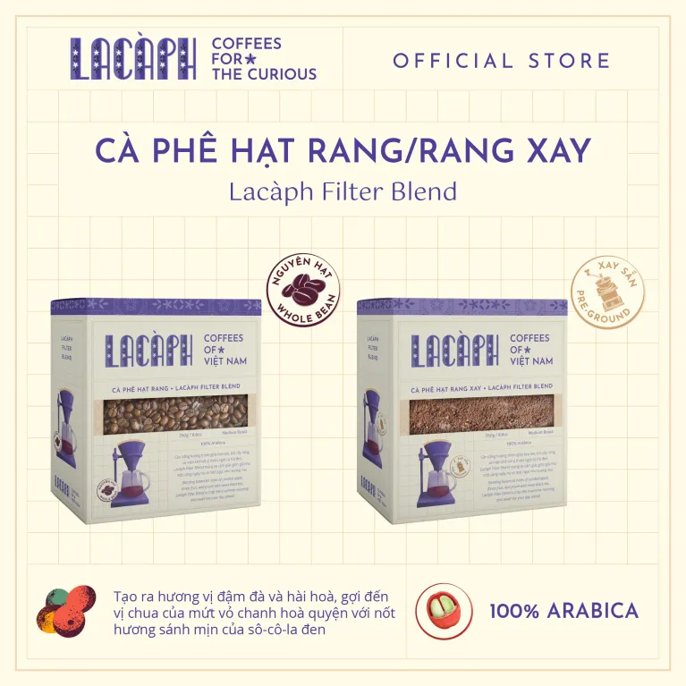 Cà phê hạt rang Filter Blend 100% Arabica mang trọn hương vị Việt tinh tế, có thể chọn nguyên hạt hoặc xay sẵn, là món quà cao cấp dành cho người yêu cà phê và du khách nước ngoài.