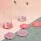 bộ 6 lót ly len hoa, đường kính 8-10cm, màu nâu be và cam, chất liệu len cotton, hạn chế bị xù, sản phẩm thủ công