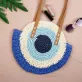 bohemian rattan shoulder bag, trendy design, colorful turtle pattern, striking color combination, perfect beach accessory