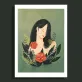 lady camellia, tranh in kỹ thuật số trên giấy mỹ thuật, nét vẽ lãng mạn, tranh trang trí bàn làm việc, kệ sách