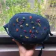 fruit embroidery denim fanny pack from old jeans, wide compartment, holds many items, colorful pattern, eye-catching and adorable accessory