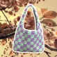 túi tote len caro tím xanh lá, form dáng nhỏ xinh, chất liệu len cotton, cứng cáp đứng form, hoạ tiết cổ điển, thiết kế, crochet studio, chus
