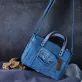 denim drum bag from recycled jeans, size 20, compact size, wide strap, sturdy buckle, suitable for daily use