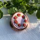 purple embroidered linen hand mirror, mini handheld mirror, hand-embroidered mirror, classic round shape, dreamy purple linen fabric