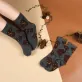 asiatic black bear socks, socks with brown bear pattern, socks with animal prints, high gray socks, cute patterned socks, gift for friends