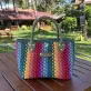 túi xách macramé crayon baby, dáng túi nhỏ gọn, quai da, kỹ thuật móc macramé tinh tế, phối màu độc đáo