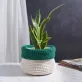 white with green border crochet cotton basket, unique color combination, thick and durable material, a gift for handmade enthusiasts