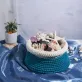 mallard with white border crochet cotton basket, refreshing color, ocean-themed style, storing miscellaneous items, room decoration