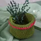 green and deep pink border crochet cotton basket, exquisite color combination, versatile handmade basket, durable and sturdy