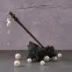 lily of the valley 2 dangle wooden hair stick, elegant hair accessory, delicate white orchid blooms, soft lines, handcrafted stick