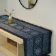 tấm trải bàn thổ cẩm vải bông dày, 80x220cm, màu xanh đậm trang nhã, họa tiết dân tộc, phụ kiện trang trí nội thất