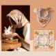 orange rabbit silk scarf, cream-colored silk scarf, art-designed silk scarf, head wrap scarf, fashionable neck scarf, gift for ladies