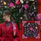floral passion silk scarf, black patterned silk scarf, embroidered flower silk scarf, feminine style scarf, exclusive design scarf