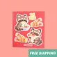 mixed fermented pork skin stickers, hungry raccoon, adorable illustrations, vibrant colors, fade-resistant over time