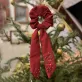 red snowflake embroidered linen bow tie scrunchie, trendy deep red tone, perfect for christmas photoshoots, a sweet christmas gift