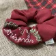 “merry christmas” embroidered linen scrunchie,  classic christmas red color, soft linen fabric, gentle on hair, can be worn on wrist